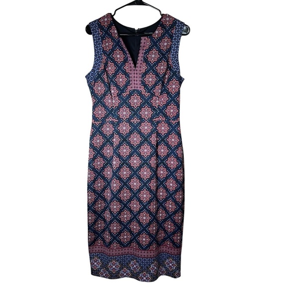 MAGGY LONDON Blue Pink Sheath Dress Sleeveless Midi Career Cocktail Party Sz 10 - Picture 2 of 10